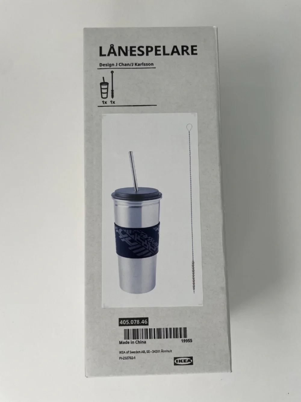 NEW IKEA LÅNESPELARE Tumbler w/ Lid & Straw Silver Black Insulated Cup